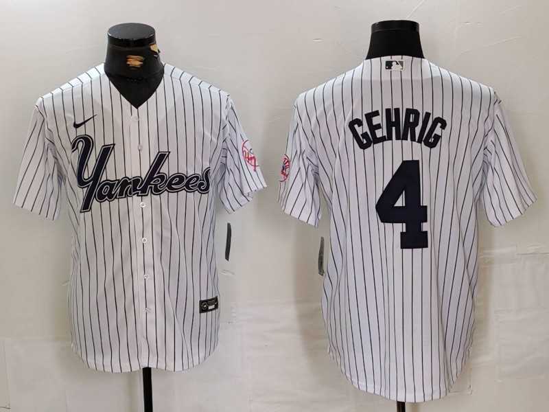 Men%27s New York Yankees #4 Lou Gehrig White Pinstripe Fashion Cool Base Jersey->new york yankees->MLB Jersey
